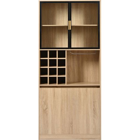 Mobile bagno alto con ante in vetro e illuminazione LED 180 cm in MDF naturale (1/5)