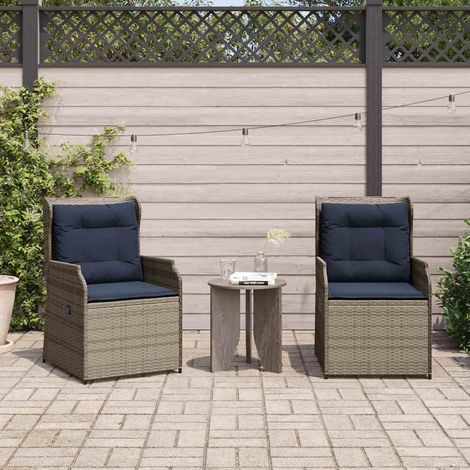 Bancs de jardin inclinables 2 pièces en polyrotin gris avec coussins - PANGIVO (1/5)