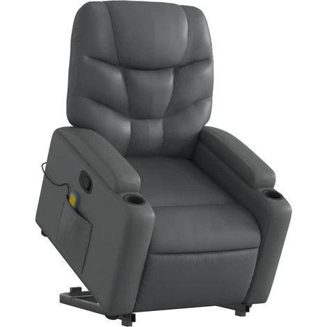 Massagesessel mit Aufstehhilfe, Relaxsessel mit Liegefunktion, Grau Kunstleder (1/5)