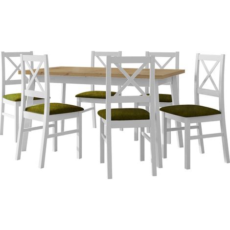 Conjunto de mesas y sillas para comedor Victorville 316, Blanco, 75x80x140cm, Diámetro: 0, Número de asientos: 6, Estilo: Contemporary