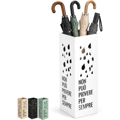 Portaombrelli Moderno in Metallo Sagomato Bianco 16x16x49 cm - Cesta rettangolare resistente per ombrelli (1/5)