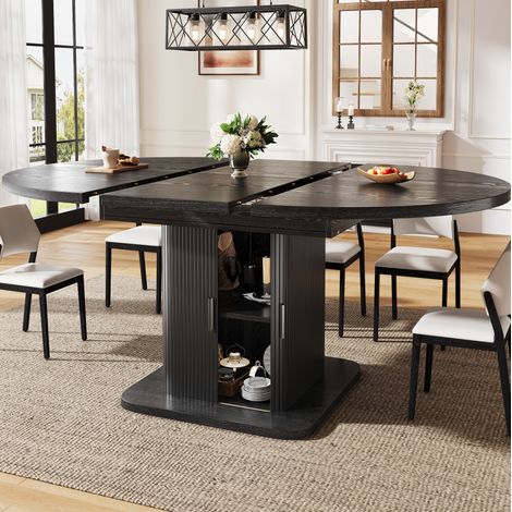 Ausziehbarer ovaler Esstisch mit Stauraum, 110 bis 149,8 cm, schwarz OKMYHOME (1/5)