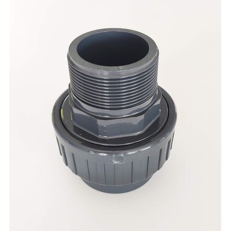 Interplast – Raccord d'évacuation PVC 63mm femelle à coller – Filetage 2 – 3 pièces – Dévissage possible pour tuyaux – Usage professionnel