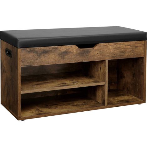 Meuble à chaussures avec banc et rangement, meuble à chaussures avec 3 compartiments, banc à chaussures avec coussin - marron (1/5)