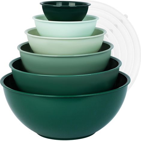Lot de 12 saladiers avec couvercles en plastique sans BPA, verts, empilables, réutilisables, passent au lave-vaisselle, idéaux pour le camping, les pique-niques, la pâtisserie et la cuisine (1/5)