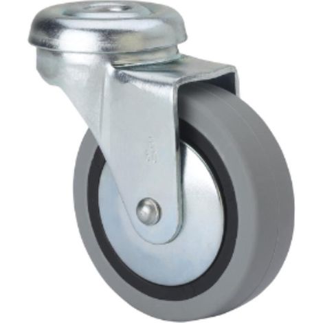 FPLUS rueda goma con agujero 50 mm. sin freno 75226 , Rueda  de polipropileno
Diametro rueda 50 mm.
Peso maximo. 35 KG.
Altura total     70 mm.
Tornillo pasante.