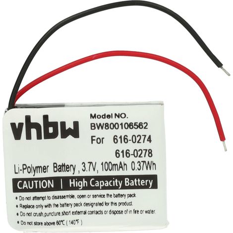 vhbw Batterie compatible avec Apple IPod Shuffle G2 1GB, G3 lecteur de musique MP3 (100mAh, 3,7V, Li-ion)