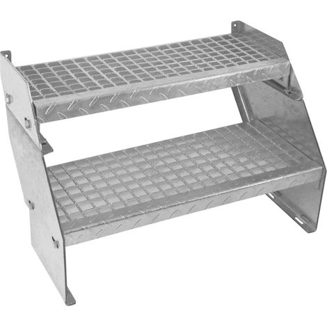 Escalera Metálica Ajustable de 2 Escalones 600mm 60cm de Ancho Escalera de Metal Escalera Exterior Escalones Peldaños Galvanizados Impermeables Rejillas con Pernos Arandelas y Tuercas GRATIS (1/5)