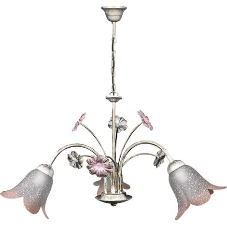 Lampadario 3xE14 Montatura Bianco Oro Vetro Ss Bianco Sfumato Rosa E-Energy Vera (1/2)
