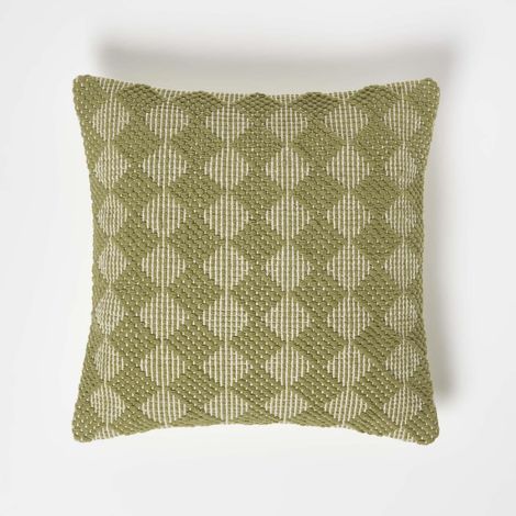 HOMESCAPES Lima Handwoven Textured Green Cushion 45 x 45 cm