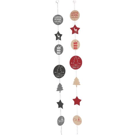 Weihnachts Filzgirlande im 2er Set - 145 cm - Deko Stoff Girlande in rot und anthrazit – Weihnachten Fensterdeko Wanddeko Mobile zum Hängen