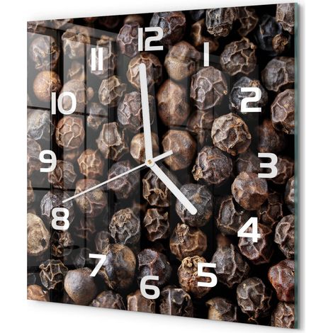 Horloge Murale Carrée Originale Verre Trempé Décoration Maison Moderne Grains de poivre 30x30 cm (1/5)