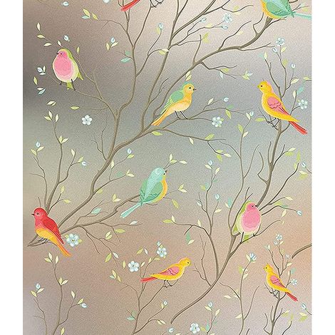 Film Pour Vitre - Adhésif Électrostatique Sans Colle - Fond Blanc Opaque avec Motif Oiseaux - Protection de Vie Privée 97 % - 99 % UVB - 84 % UVA - 60 x 180 cm