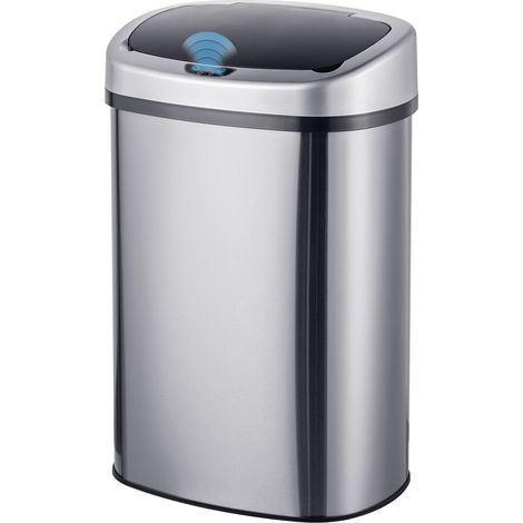 Relaxdays Mülleimer mit Sensor, 50l, elektrischer Deckel, Müllbeutelhalter, Küchenmülleimer, Abfalleimer Küche, silber