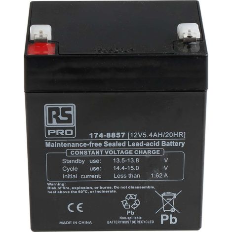 Batterie au plomb étanche RS PRO 12V 5.4Ah cyclique ( Prix pour Boîte de 1 ) (1/2)