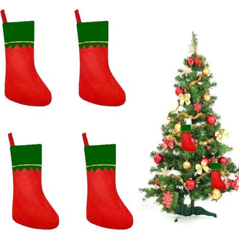Set di 4 calze natalizie da camino come regalo in verde e rosso (1/5)