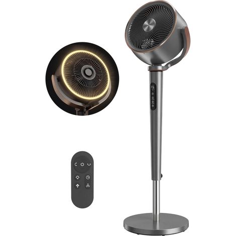 Ventilateur sur Pied Silencieux BLDC 20 dB avec Télécommande – 12 Vitesses, Oscillation 3D 70°/90°, Portée 17 m, Lumière LED, Minuterie 12H, Hauteur Réglable (1/5)