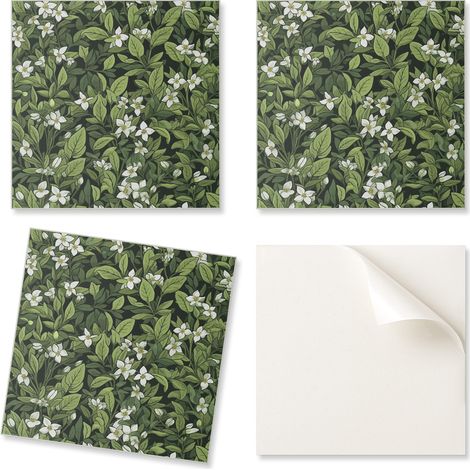 Paquete de baldosas de vinilo autoadhesivas con estampado floral para sal贸n, 20x20x20 cm