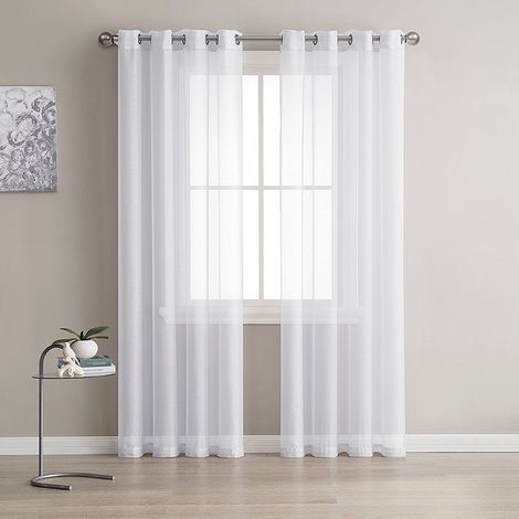 2-teiliger weißer, transparenter Voile-Vorhang 140 x 240 cm, halbtransparent, mit Ösen (1/4)