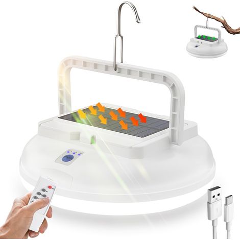 Lampe de camping LED solaire avec télécommande, lanterne de camping rechargeable par USB, ultra-lumineuse 4500 lumens, 5 modes d'éclairage pour la randonnée en plein air et le camping (1/5)