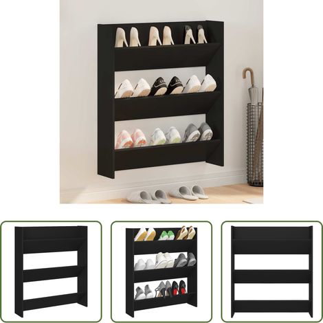 vidaXL Étagères basculantes - Armoire à chaussures murale noir 80x18x90 cm bois d'ingénierie (1/5)