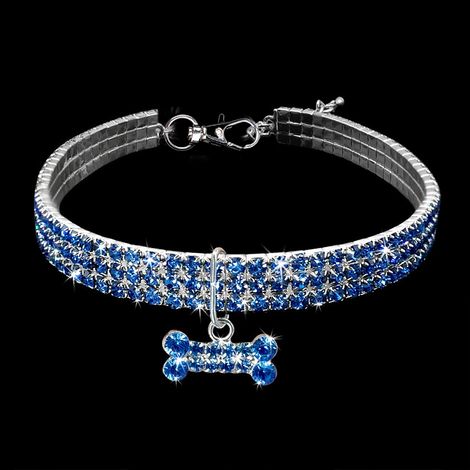 Collier élastique à strass à 3 rangs pour animaux de compagnie, laisse pour chien, taille M (1/5)