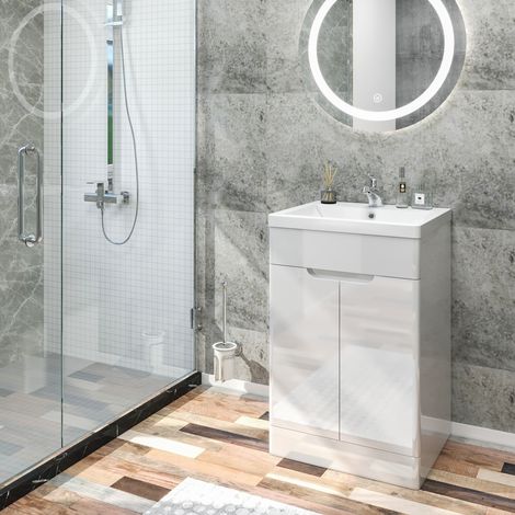 ELEGANT 490mm Quality Vanity Sink Unit with Vitreous Resin Basin, High Gloss White Vanity unit supplied, Bathroom Storage Furniture (1/5)