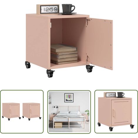 The Living Store Nachttische 2 Stk. Rosa 36x39x43,5 cm Stahl - Nachttisch - Rosa Nachttisch - Schlafzimmermöbel - Kommode - Wohnzimmer Dekoration (1/5)
