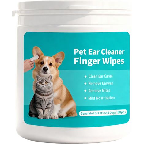 Lingettes nettoyantes pour oreilles d'animaux : nettoient délicatement les oreilles de votre animal, éliminant saletés et odeurs pour un entretien quotidien – 50 unités (1/5)