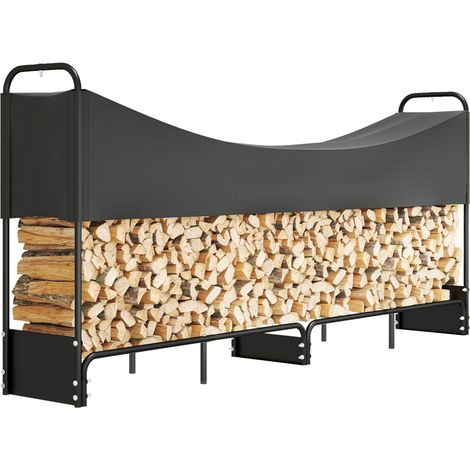 Range bûches extérieur. abri bois de chauffage couverture imperméable 600D Oxford charge 300 kg 260 x 38 x 118 cm noir