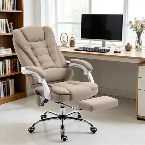 Fauteuil de lin beige bureau direction massant chauffant hauteur réglable dossier inclinable toile de style élégant