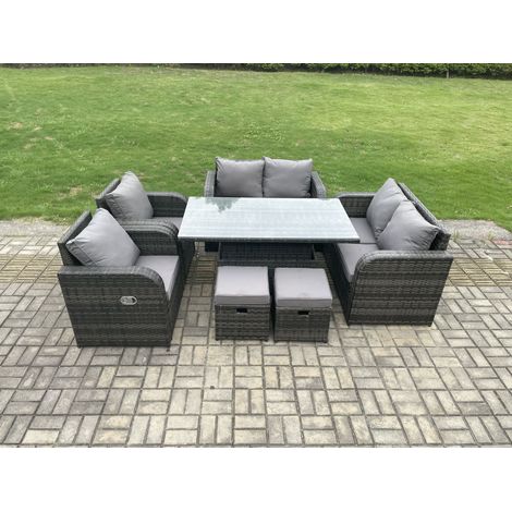 Fimous Osier Pe Rotin Meubles De Jardin En Hauteur Extérieure Réglable Table Élévatrice Amour Canapé Chaises Inclinables avec Repose-Pieds (1/5)