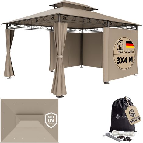 Tonnelle de jardin Topas 3x4 m Tente de réception avec toile hydrofuge Pavillon pergola Mobilier extérieur Taupe