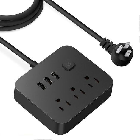 Überspannungsschutz-Steckdosenleiste mit 1,2 m Verlängerungskabel, 3 Steckdosen, 3 USB-Anschlüssen, schlanker Desktop-Ladestation