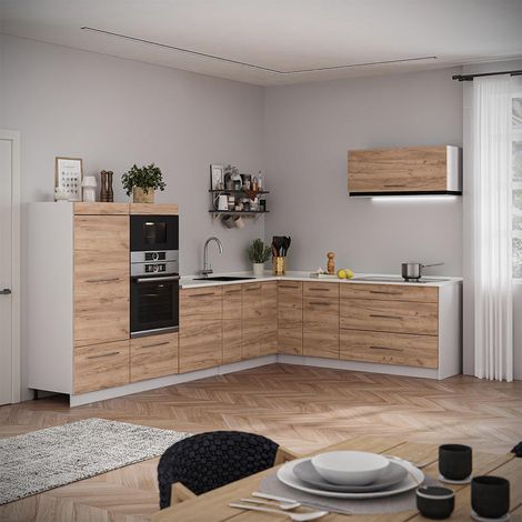Cuisine en angle Fame-Line, Chêne de force doré/Blanc, 327 x 227 cm, PT Marbre, Vicco (1/5)