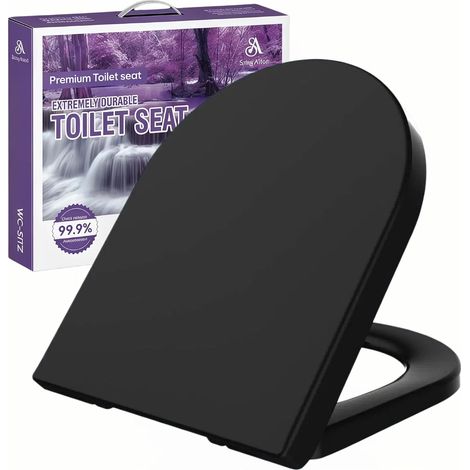 Abattant WC Forme D, Cuvette Toilette avec Frein de Chute, Lunette WC avec Fermeture en Douceur, Antibactérien, Lunette Universelle, Noir (1/5)