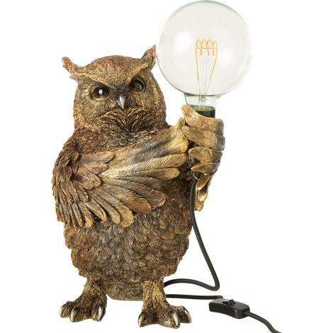 Lampe hibou décorative effet antique en résine marron - Marron effet antique (1/4)