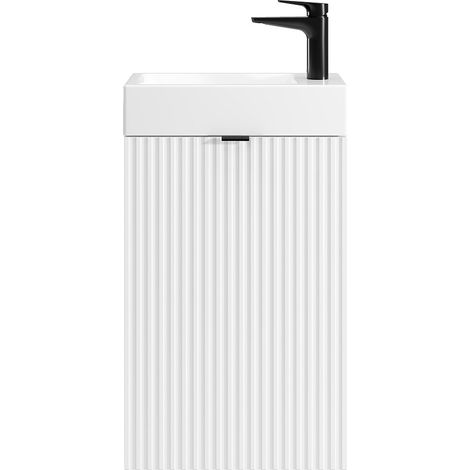 Meuble lave main strié porte réversible blanc - H60 x L40 x P22 - VAHIRA (1/4)