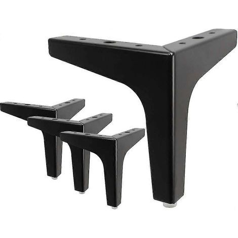 Ensemble de 4 pieds de meubles en métal de 10 cm (4 pouces) de diamètre, style moderne, en fer, forme triangulaire diamant, noirs, pour meubles, armoires, canapés, fauteuils et poufs. (1/4)