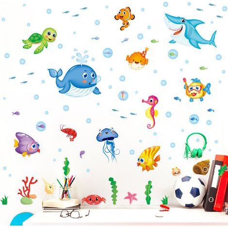 Kinderzimmer-Wandtattoos mit Meerestieren, Delfinen und Fischen, 50 x 70 cm, 2 Stück (1/5)
