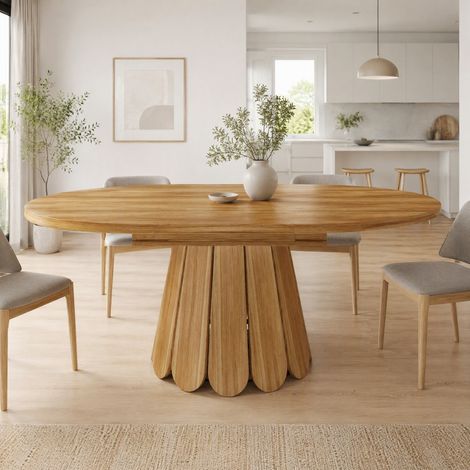 Tavolo allungabile rotondo o ovale 118-158 cm per 6 persone, MDF e metallo, marrone DESVIAE (1/5)