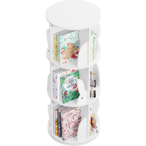 WOLTU Librería Infantil Giratoria, Librería Giratoria de 3 Niveles para Salón y Oficina, Color Blanco