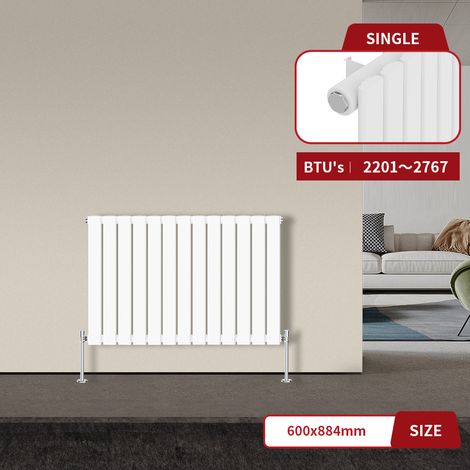 Warmehaus Flat Panel Radiator White Horizontal 600 x 884mm Single