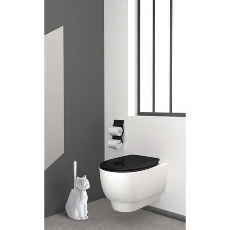 porta scopino per WC a forma di gatto, in ceramica onice bianca, design francese di Gelco, bagno moderno (1/3)