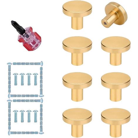Goldene Schrankknöpfe – 8 Stück runde Griffe aus gebürstetem Messing