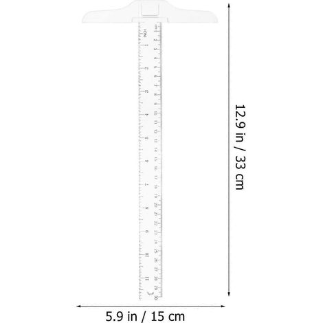 2 équerres en T de 30 cm, double graduation, en plastique, pour le dessin et la mise en page (pouces, cm) (1/4)