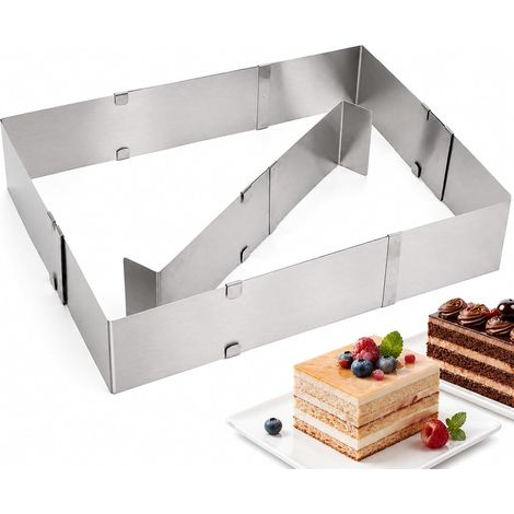 Cadre de Pâtisserie Rectangulaire Réglable, Moule à Gâteau Extensible en Acier Inoxydable avec Séparateur, 18-33 x 28-52,5 cm, Hauteur 8 cm pour Gâteaux, Mousses, Pizzas et Quiches