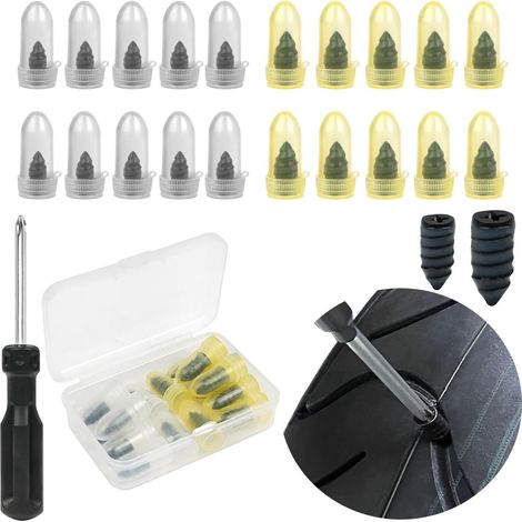 Kit para reparar pinchazo de ruedas con clavos engomados, 20 piezas