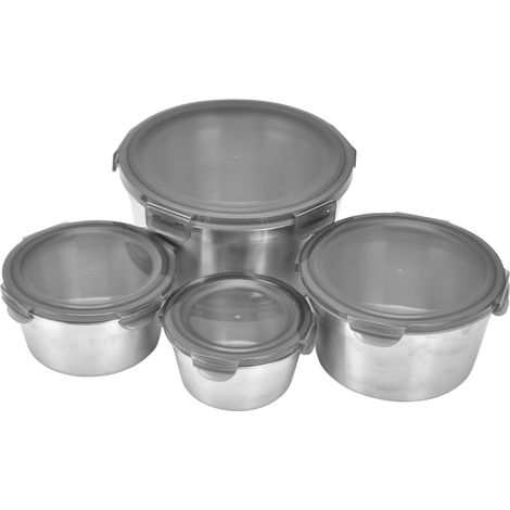 4-teiliges Set Edelstahl-Lebensmittelbehälter, Lunchboxen mit Silikondeckel, verschiedene Größen (1/5)
