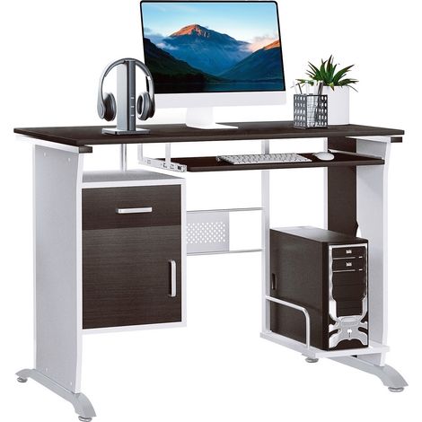 Bureau PC en noyer avec tiroir, meuble moderne à rangement intégré pour ordinateur (1/5)